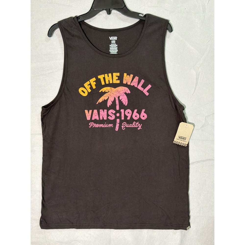 Vans Off The Wall Mens Tank Top Large Black Palm Tree Graphic 1966 NWT VN0A546H